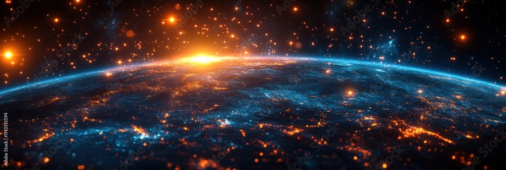 Aufkleber futuristic earth hologram with glowing data streams and ai networks for interactive learning and geo