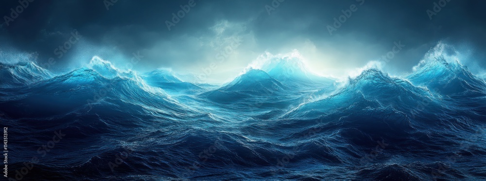 Aufkleber blue gradient abstract background glowing light effect dark texture design ocean wave impressionism