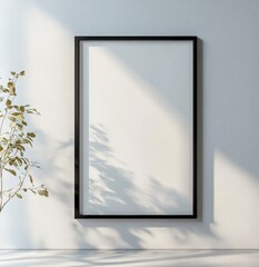 Black Frame Mockup Minimalist Art Piece Against Light Wall Soft Natural Lighting Scandinavian Design