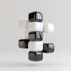 Abstract Stacked Cubes in Black and White Balanced Arrangement