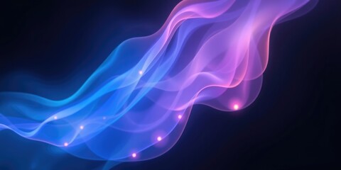 Obraz premium Flowing waves of rich purple and blue hues intertwine, emitting a sense of tranquility. Delicate lights punctuate the vibrant movement, captivating the viewer