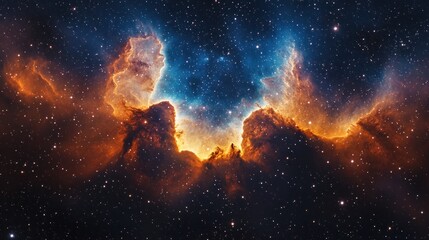 Obraz premium Celestial Nebula Vibrance: A Cosmic Dance of Blues and Oranges in the Starry Universe