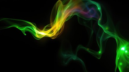 Obraz premium A captivating swirl of neon colors dances across a dark background, merging shades of green, yellow, and purple