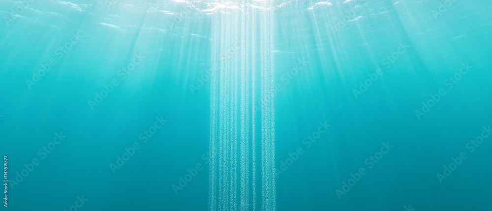 Poster underwater digital serenity encrypted data streams in tranquil blue depths