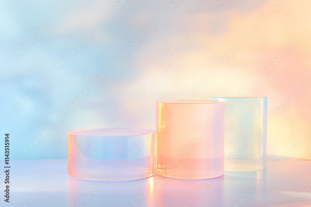 Aufkleber Translucent Geometric Forms with Pastel Reflections and Surreal Curves in Soft Lighting