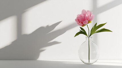 Delicately pink flower rests gracefully in glass vase wide shot photo. AI Generated