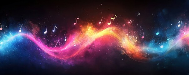 Fototapeta premium Vibrant Abstract Music Waves with Notes and Bokeh