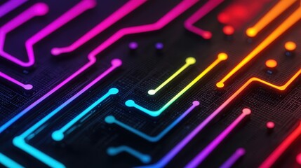 Vibrant Circuit Board Design with Neon Colors and Modern Texture
