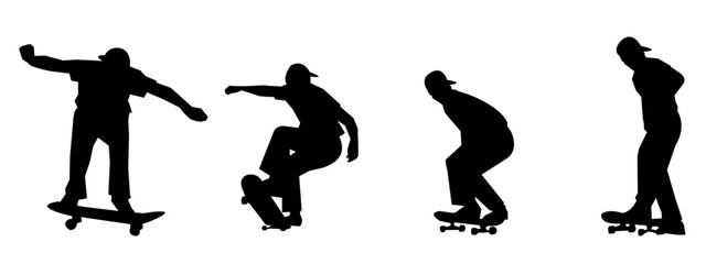silhouette set of skateboarders. skateboarding,sports,vector illustration.