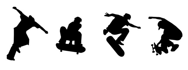 silhouette set of skateboarders. skateboarding,sports,vector illustration.