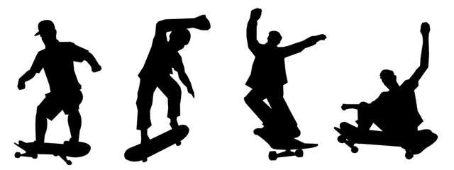 silhouette set of skateboarders. skateboarding,sports,vector illustration.