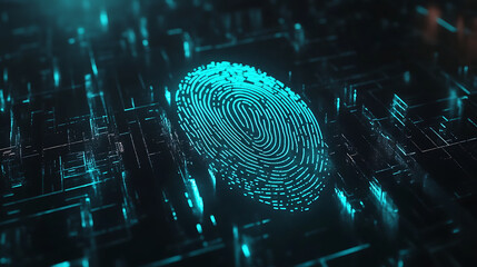 Digital Fingerprint Illustration on Futuristic Interface - Cybersecurity and Biometrics - Generated AI