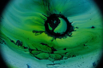 Bright green and black liquid contrasts