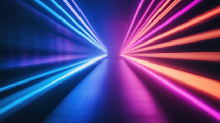 Vibrant neon lights create futuristic tunnel with blue and pink glow