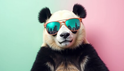 Fototapeta premium Stylish Panda with Sunglasses: A Surreal Whimsical Art Concep
