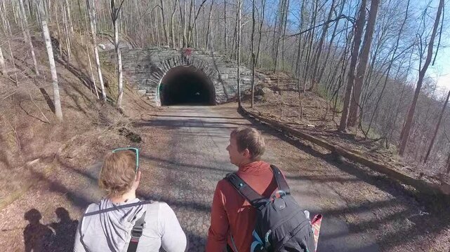 Couple Heads into Tunnel to Nowhere in the Smokies