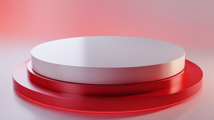 3D rendering white circular podium on red background High quality isolated background