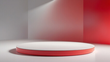 3D rendering white circular podium on red background High quality isolated background