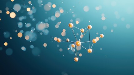 A group of atoms with glowing bonds forming a complex molecule, showcasing the intricate connections that form the building blocks of matter.