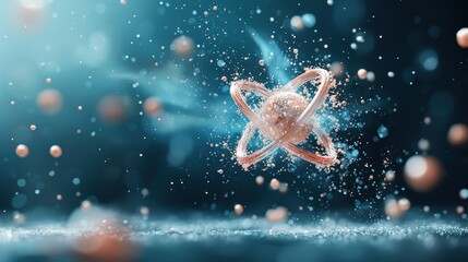 Two atoms colliding and merging, their electron orbits intertwining as they form a new bond, releasing a burst of vibrant energy.