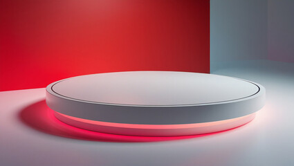 3D rendering white circular podium on red background High quality isolated background