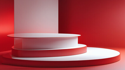 3D rendering white circular podium on red background High quality isolated background