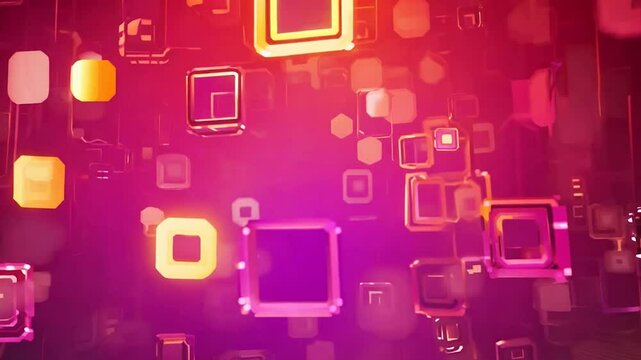A conceptual 3D composition showcasing transparent rectangular frames suspended in a vibrant red and pink space with glowing particles and dynamic light streaks