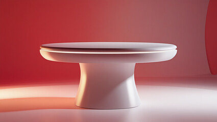 3D rendering white circular podium on red background High quality isolated background