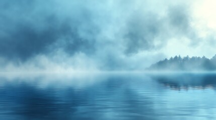 Misty Morning Lake: Digital Painting of a Serene Waterscape. AI Generated
