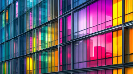 colorful modern interior architectural glass building, abstract modern showcasing a vibrant cityscape with glass architecture, modern glass buildings with shiny glass effects.	