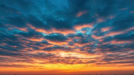 Fototapeta premium Colorful Sunset Over Clouds with Vibrant Orange and Blue Skies