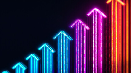 Dynamic growth trends illustrated through colorful arrows abstract design dark background