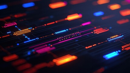 Obraz premium Colorful Digital Circuit Board with Glowing Lines and Patterns