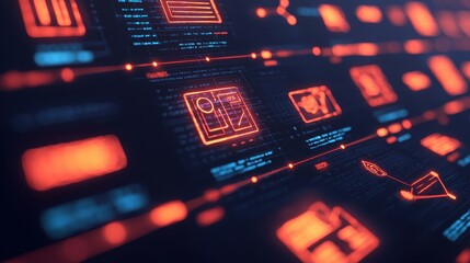 Digital Technology Background with Neon Effect and Data Visualization