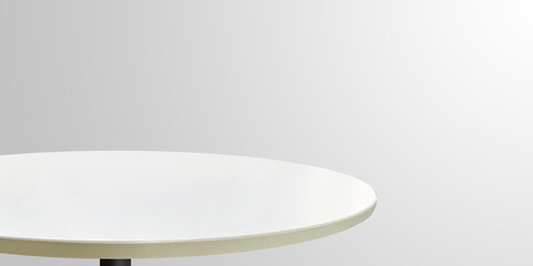 Beautiful empty white round wooden table.