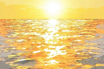 Vibrant Sunrise Over Calm Ocean Waters with Golden Reflections and Soft Waves Creating a Serene and Peaceful Atmosphere Ideal for Relaxation and Inspiration