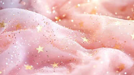 Fototapeta premium Soft pink fabric with gold star patterns and glitter