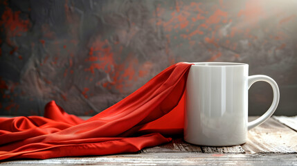 Creative Coffee Mug with Superhero Cape on White

