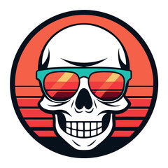 Retro Style Skull Illustration with Sunglasses in Sunset Circle Design For T-shirt