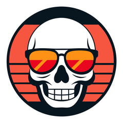 Retro Style Skull Illustration with Sunglasses in Sunset Circle Design For T-shirt