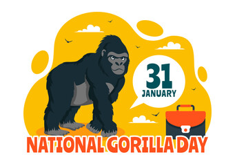 Obraz premium National Gorilla Suit Day Vector Illustration on 31 January featuring a Gorilla’s Head Neatly Dressed in a Suit in a Flat Style Cartoon Background
