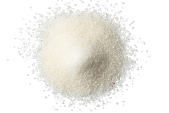 a pile of granulated white sugar isolated on a transparent background