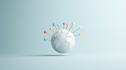 A minimalist globe illustration with a clean, white background and several location pins marking different continents, ideal for infographics and presentations.