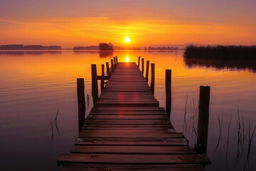 Fototapeta premium Serene Lakeside Sunset 