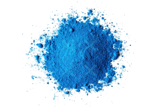 a pile of bright blue powder on a transparent background the powder is finely ground and has a smooth. consistent texture
