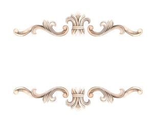 Vintage baroque frame in the form of a rectangular frame with a pattern of swirls and curls. Watercolor illustration frame for wedding, Valentine's Day, anniversary, birthday, cards, posters, banners