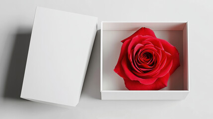 red rose flower in white isolated gift box on white background	
