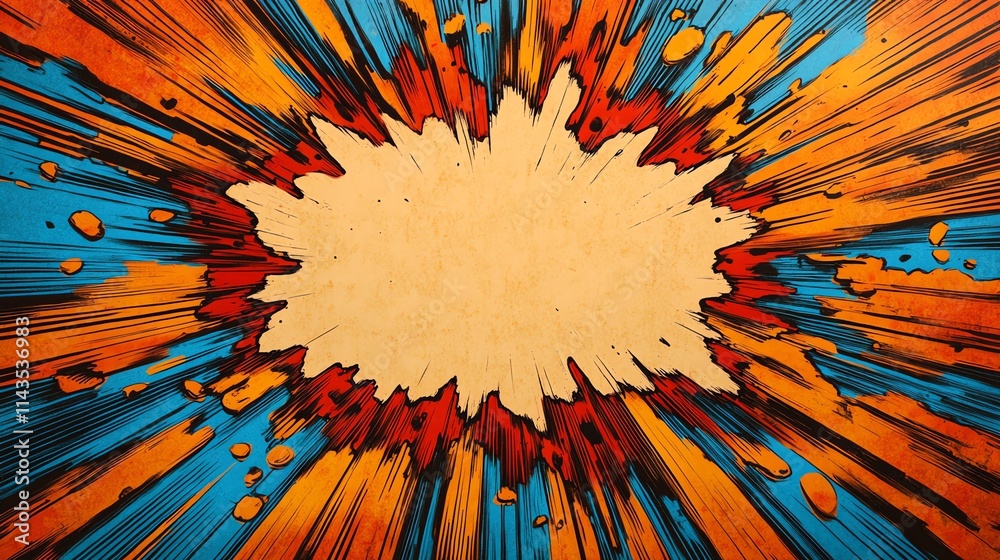 Poster a comic-style explosion background with vibrant colors for dynamic visual impact.