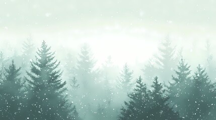 Tranquil Winter Forest Scene with Soft Snow and Misty Atmosphere