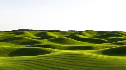 Serene landscape of lush green rolling hills under a clear sky, showcasing the beauty of nature and tranquility.